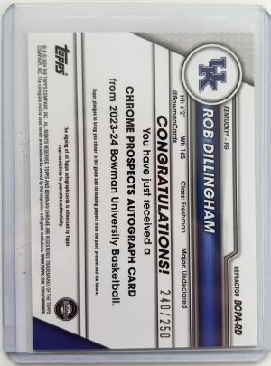 2023 chrome prospects rob dillingham auto /250 back